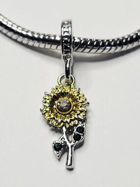 NWT For Pandora Charm Bracelets Silver, Yellow And Green Sunflower Dangle Charm